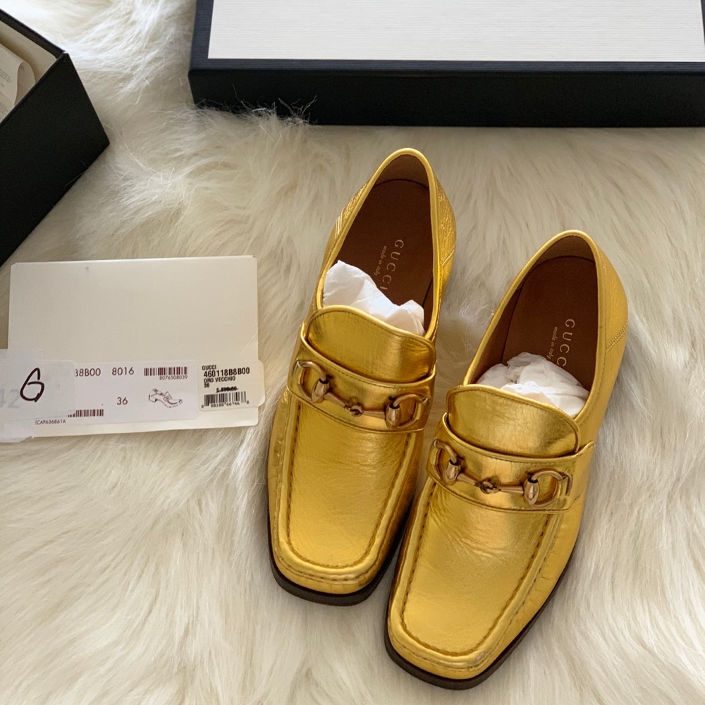 Authentic preowned Gucci shoes gold loafers